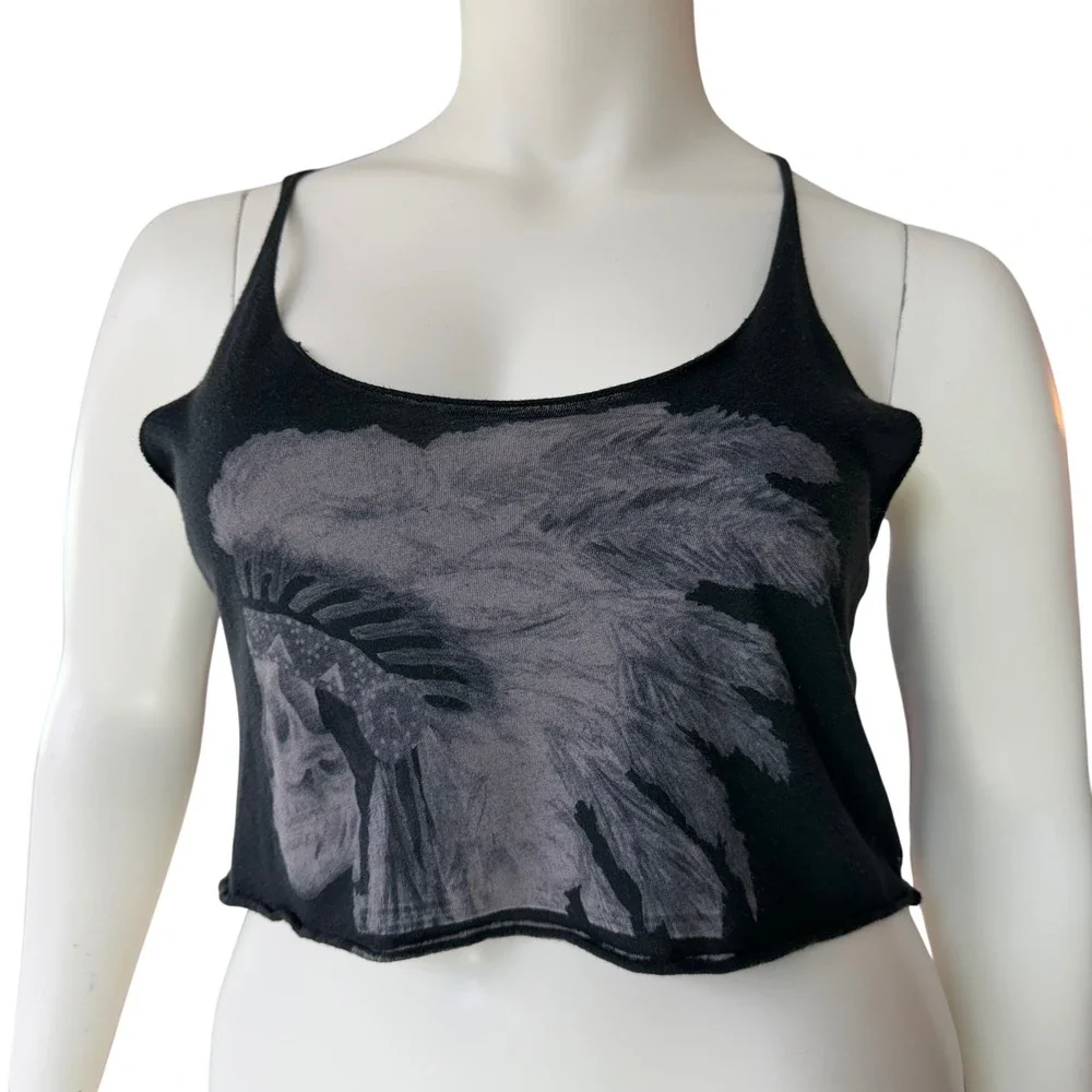 Brandy Melville Black Crop Tank Feather Graphic Grunge Gothcore Cami Boho Y2K OS - Picture 9 of 13